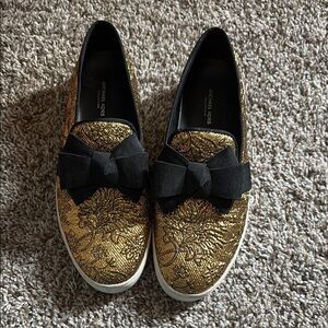 Michael Kors Collection Gold and Black Loafers with Bow Accent